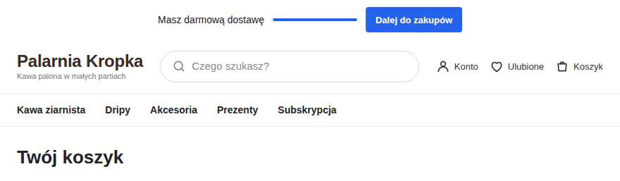 Koszyk za 178 zł i pasek „Masz darmową dostawę” z pełnym postępem.