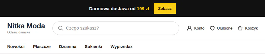 Pasek Bold: czarne tło, biały tekst, kwota 199 zł na żółto i żółty przycisk Zobacz.